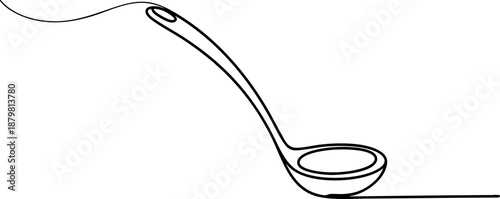 Kitchen ladle spoon line icon banner, cooking utensil outline illustration for food concept