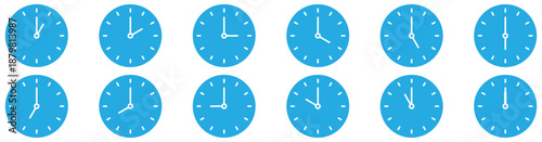 analog clock icon set displaying every hour, isolated on white, vector illustration	
