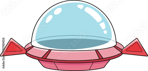 Cute cartoon UFO spaceship illustration with glass dome futuristic alien spacecraft icon isolated colorful vector design