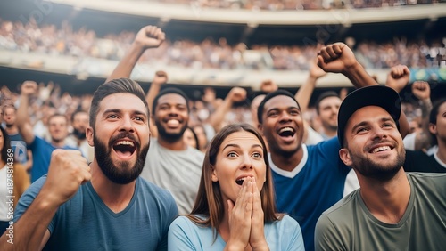 Wallpaper Mural Enthusiastic crowd celebrating outdoors cheering and raising hands Torontodigital.ca