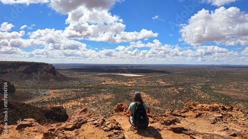 Tableau sur toile Enjoying Vast Outback View from Escarpment Trail Lookout, Kennedy Range NP, Aust