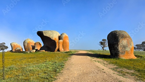 Sunlit granite rock formations at Murphy’s Haystacks, Eyre Peninsula, South Australia