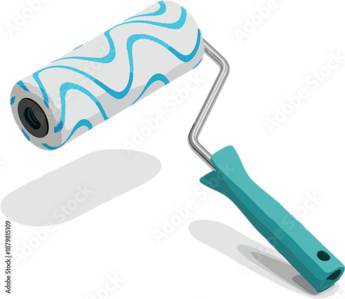 Paint roller tool isolated on white background, home renovation and wall painting equipment, realistic flat vector illustration for construction design