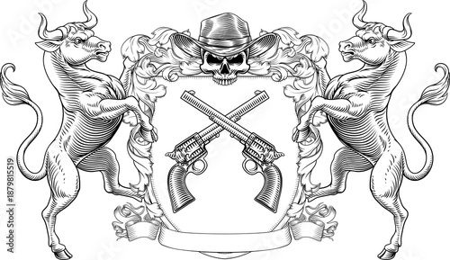 A cowboy skull wearing a co...