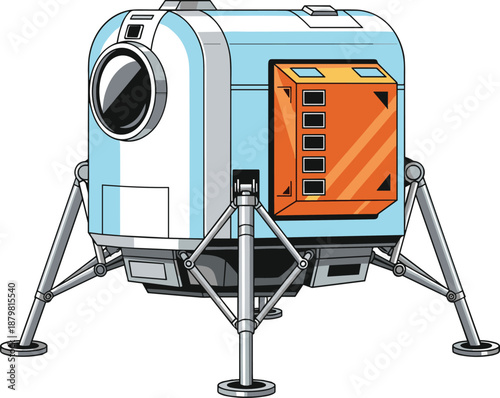 Futuristic space lander module illustration for lunar or planetary exploration science technology concept isolated detailed vector design