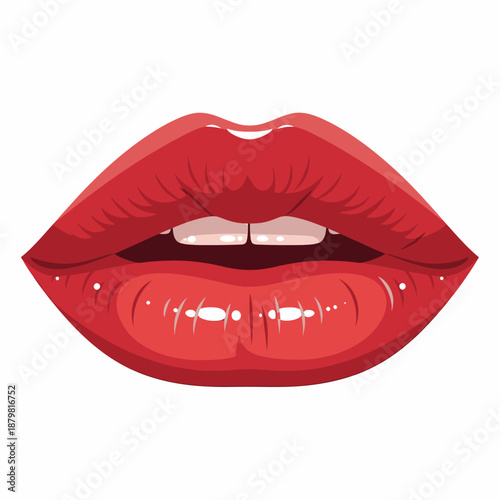 Vibrant red lips with glossy finish slightly parted revealing white teeth, a close-up illustration of a sensual mouth.