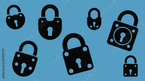 Multiple lock icons on blue background