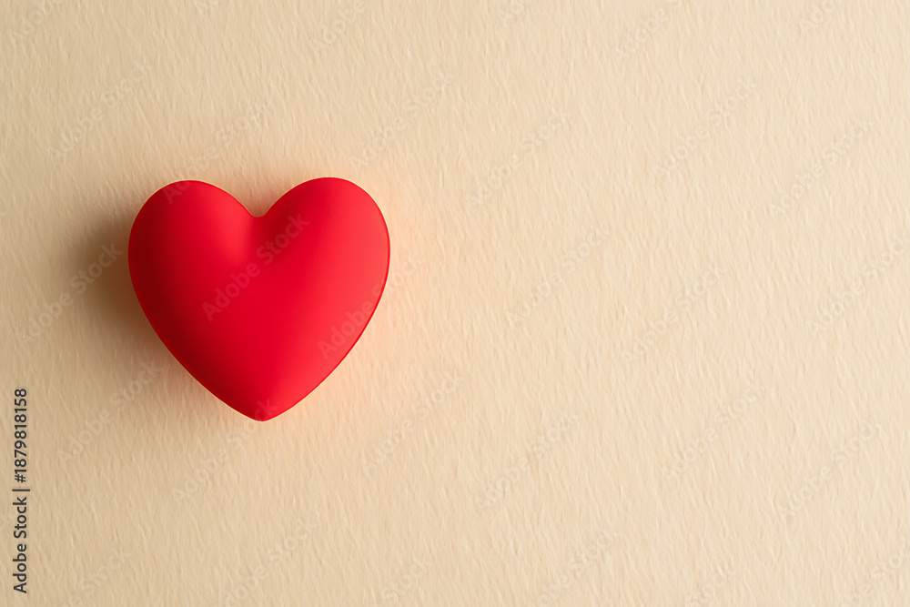 Obraz premium Vibrant red heart on soft beige background for Valentine's Day