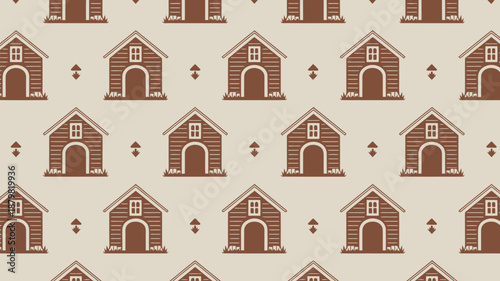 Pattern of brown wooden dog houses