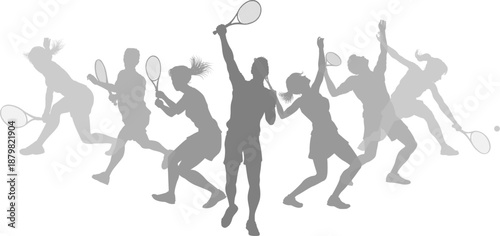 Silhouette Tennis players set. Active sports people healthy players fitness silhouettes concept.