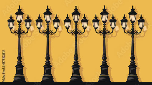 Row of classic street lamps