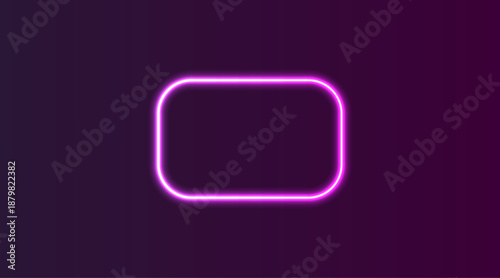 Pink neon rectangle frame with rounded corners glowing light border design, modern luminous outline background for banner, poster, ui and digital graphic use