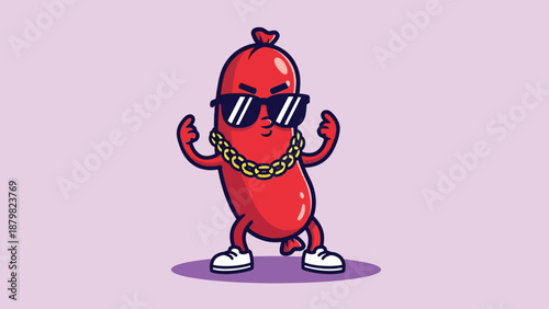 Cool Sausage Character Wearing Sunglasses and Gold Chain.