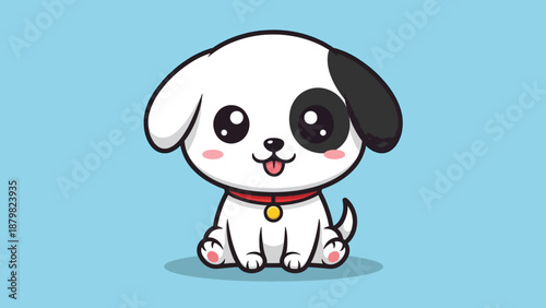 Cute cartoon puppy with black eye patch and red collar.