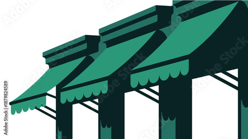 Row of green store awnings