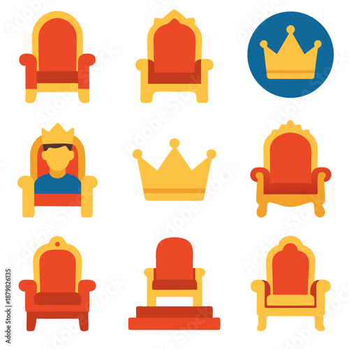 Thronecentered crowns and kings reign in nine royaltythemed illustrations. Suitable for book covers, posters, or historicalthemed design projects.