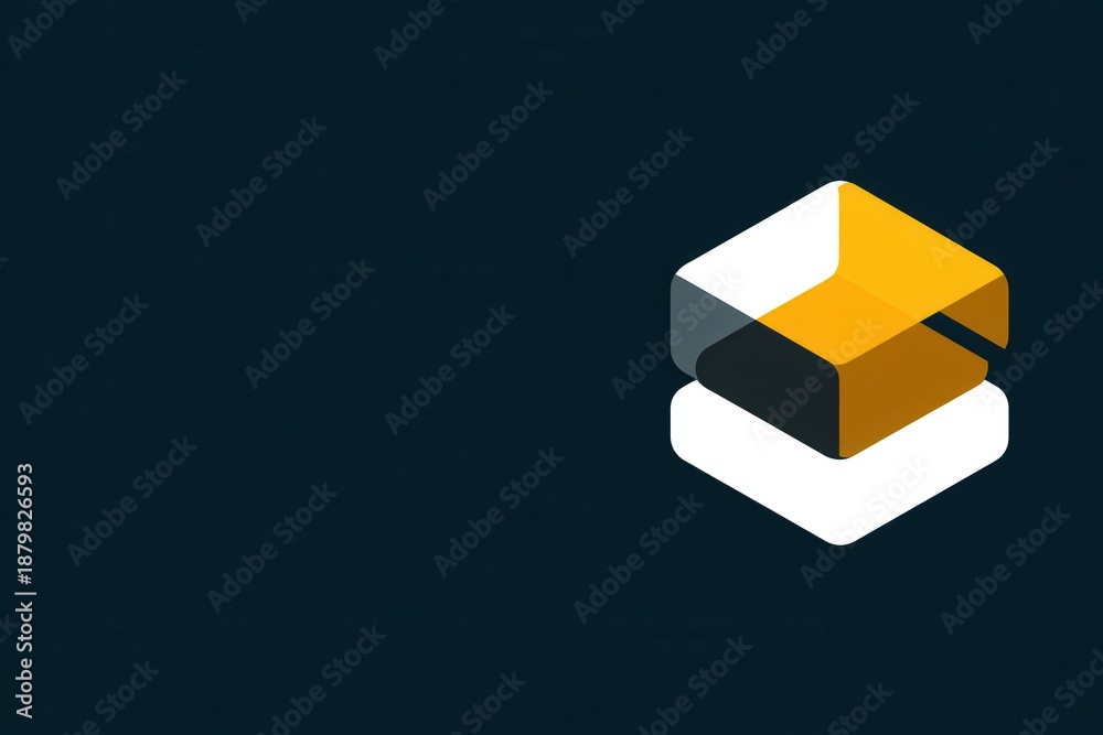 Obraz premium Geometric logo design with stacked white and orange cubes on a dark blue background