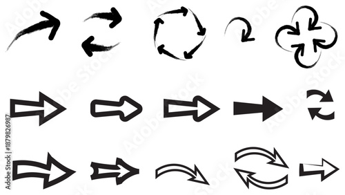 Collection of black arrows on white background