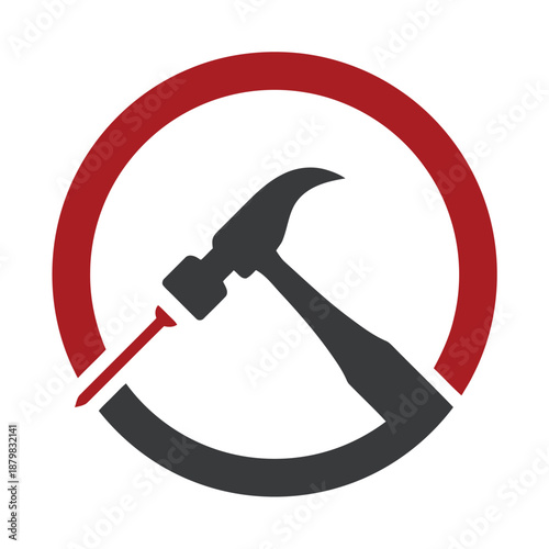 No hammering sign with red circle and gray hammer tool icon