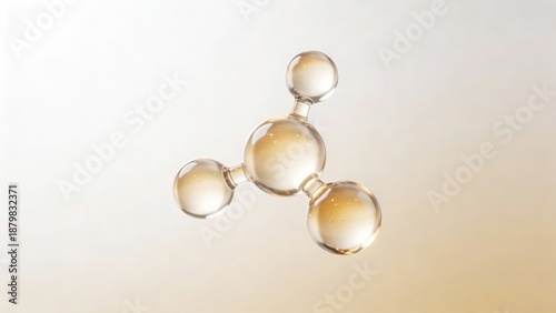 A minimalistic representation of a hero panthenol molecule, featuring a gentle glow and glass-like transparency against a champagne background.