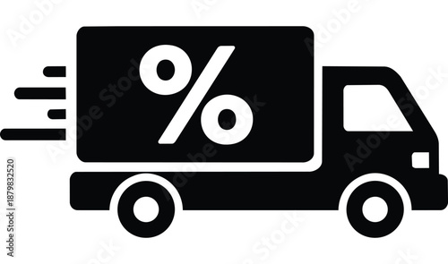 Black and white discount delivery truck icon fast shipping sale promotion vector illustration
