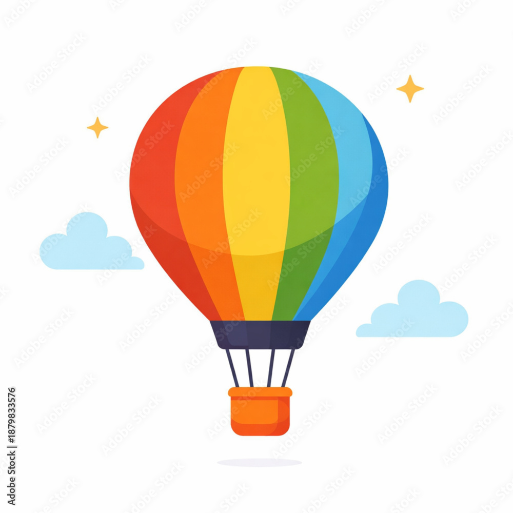 Fototapeta premium Colorful hot air balloon floating in the sky with clouds and stars