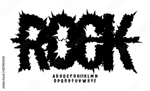 Rough Rock Font Logo Alphabet Uneven Letter Set Horror Typography, Sharp Psycho Typographic Design for Punk Music Title Text, Typo Poster Headline, Grunge Hand Written Crooked Fonts. Vector Typeface