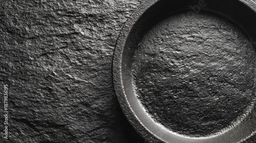 Black cast iron texture, frying pan surface, rough metal, cookware background, dark industrial food style 