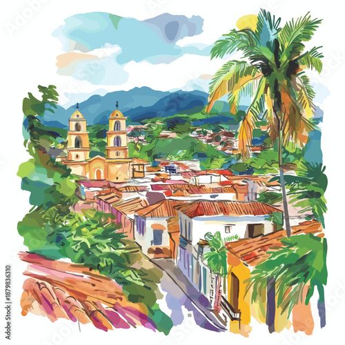 Cali Salsa capital. Cali Salsa capital hand drawn watercolor illustration