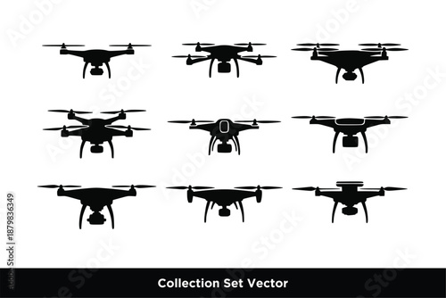 set of simple drone silhouettes isolated vector logo icon