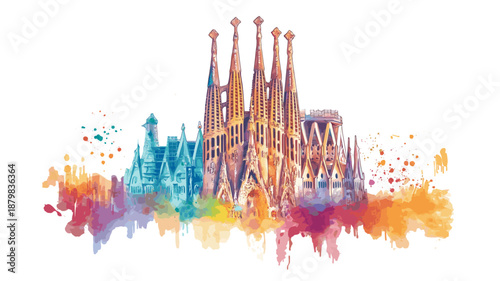 Sagrada Familia. Sagrada Familia watercolor vector illustration