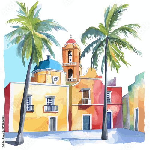 San Juan. San Juan hand drawn watercolor illustration