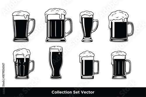 set of beer in the glass silhouettes isolated vector logo icon