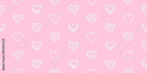 White hearts seamless pattern. Valentine's day, love, romance, heart shape. Pink background. Holiday decoration for prints, banners, projects, packaging, scrapbook. Vector illustration. Flat design.