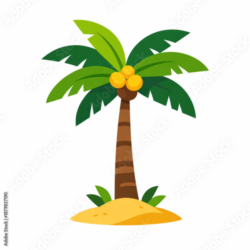 Tropical palm tree on island icon for summer and beach vacation.