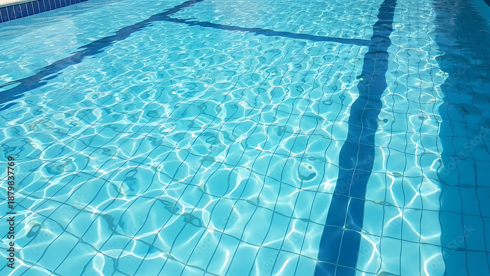 Obraz premium Clear blue swimming pool with sparkling water and tiled floor