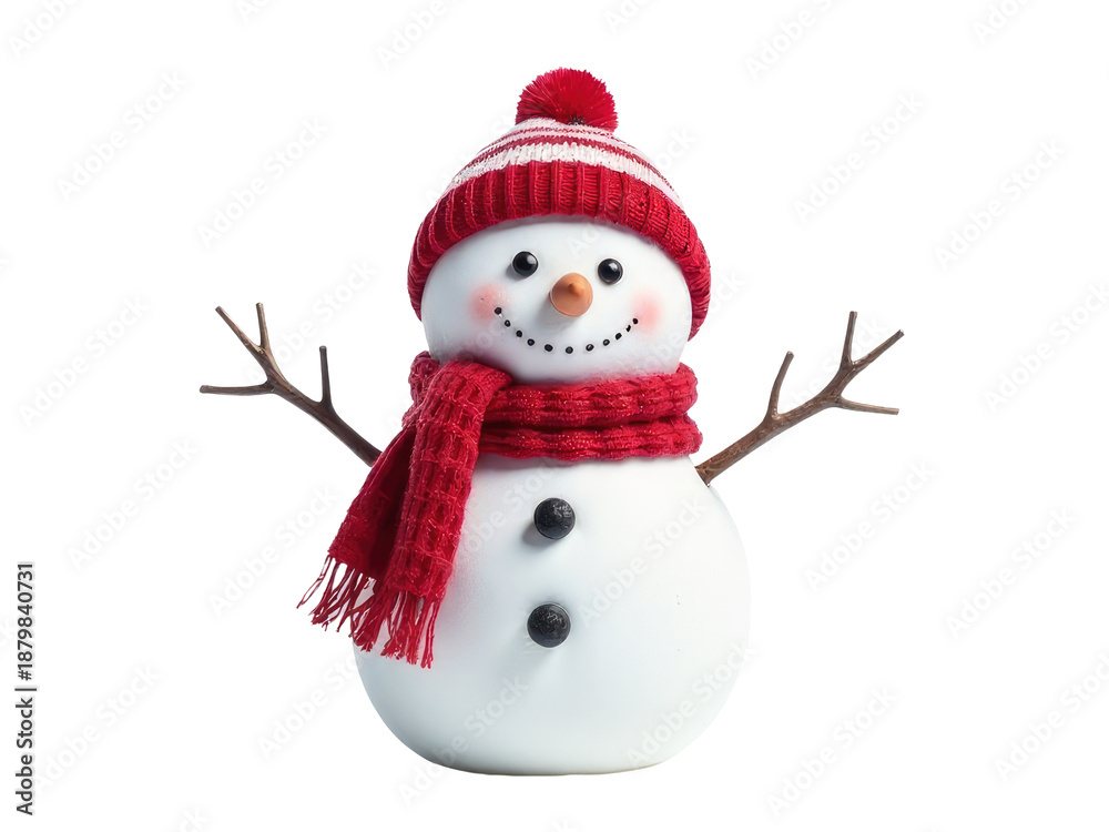 Fototapeta premium A snowy scene featuring a snowman dressed in festive attire