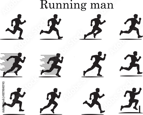 Set of running man silhouettes with different sprinting and jogging poses