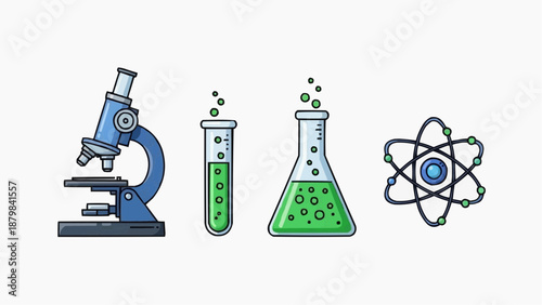 Scientific instruments and symbols for research and experimentation in a laboratory setting from a straightforward viewpoint