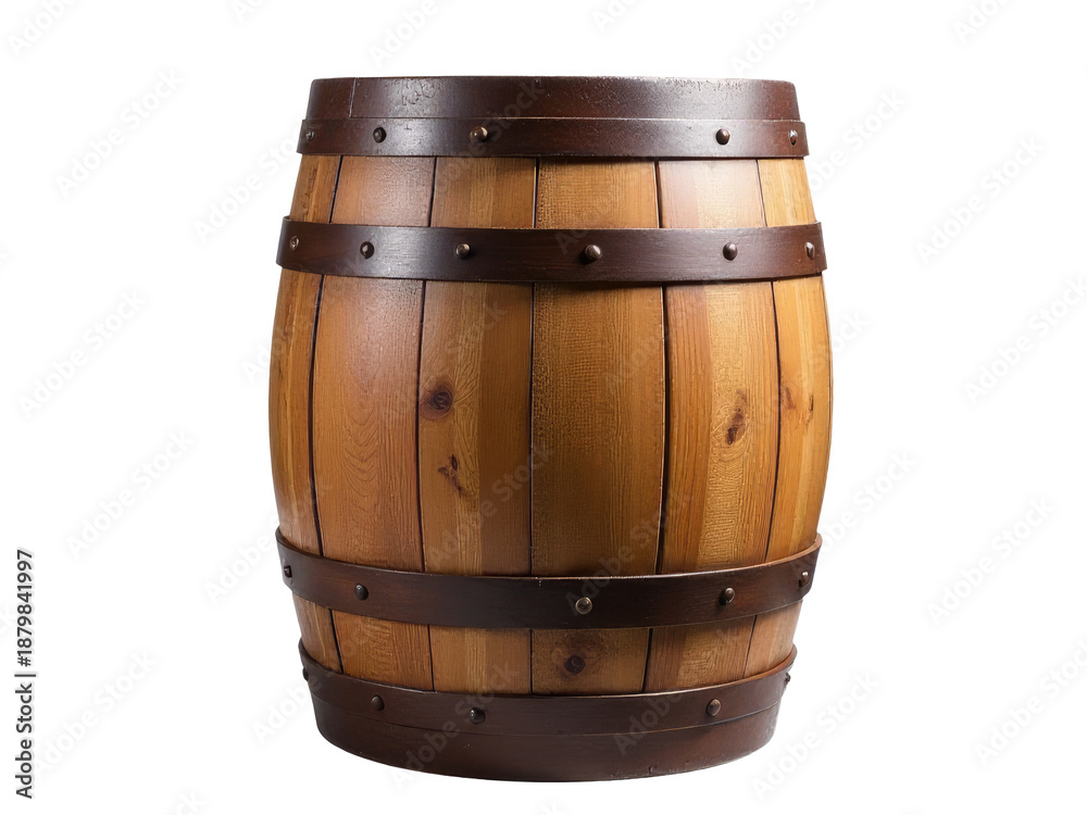 Fototapeta premium A wooden barrel placed on a table, great for rustic or vintage-themed scenes