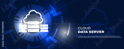 Cloud database icon with abstract blue background 