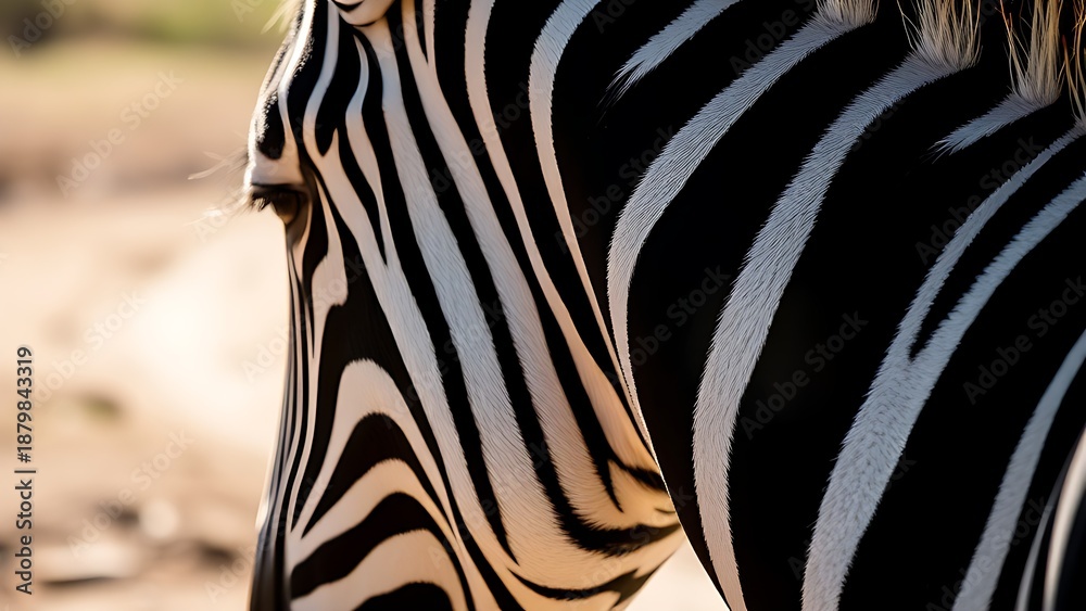 Fototapeta premium hoof. Close-up side view of a zebra with black and white stripes in sunlight. wildlife magazines, conservation campaigns, designed for wildlife conservation campaigns, used by fitness trainers.
