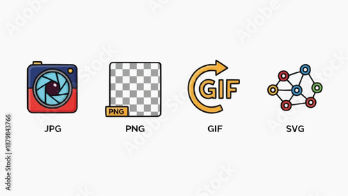 Graphic icons representing various file formats including JPG, PNG, GIF, and SVG displayed together in a simple layout