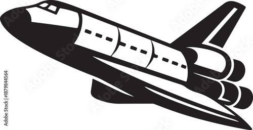 Space Shuttle Silhouette Icon, Space Exploration Transport Vehicle Design Isolated on White