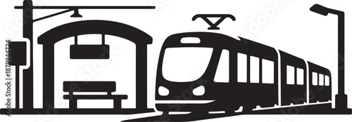 Tram Silhouette Icon, Urban Light Rail Transport Design Isolated on White