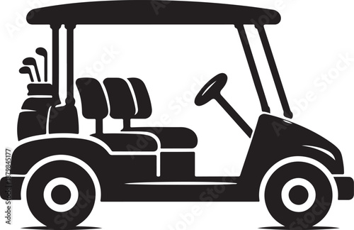 Golf Cart Silhouette Icon, Small Utility Electric Vehicle Design Isolated on White