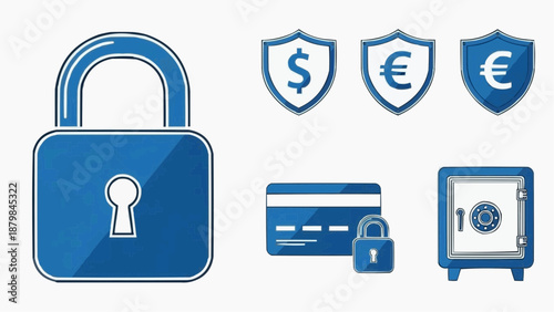 Secure Financial Transaction Symbols and Icons Representing Safety and Protection in Digital Banking