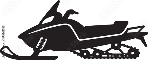 Snowmobile Silhouette Icon, Winter Recreational Vehicle Design Isolated on White