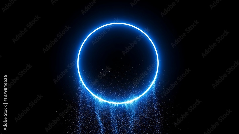 Obraz premium Blue Neon Circle Glow On Dark Background