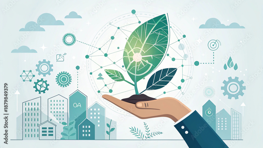 custom made wallpaper toronto digitalGreen Technology and Sustainable Innovation Concept Flat Vector Illustration